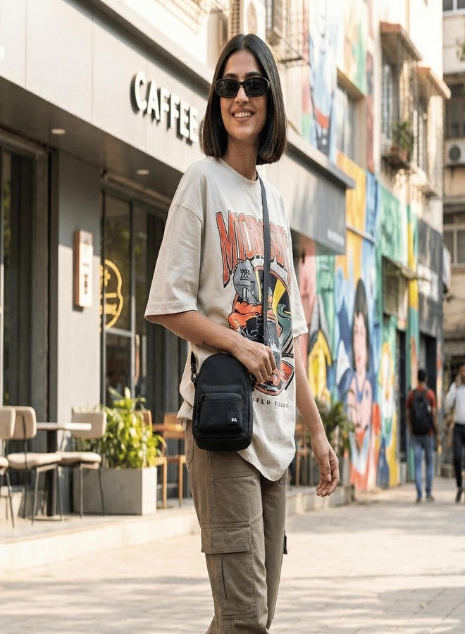 DailyObjects DOT Sling Bag for Men and Women |Adjustable Shoulder Strap|Lightweight|Water Resistant|Recycled Nylon Sling Bag|Organisational Pocket| For Daily Use/Travel (Black) - Image 3